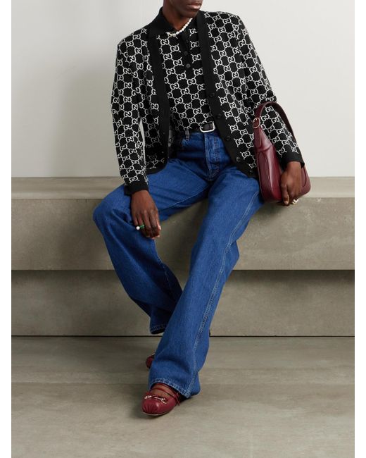 Gucci Black Wendbares Poloshirt Aus Gg Wolljacquard, Grösse