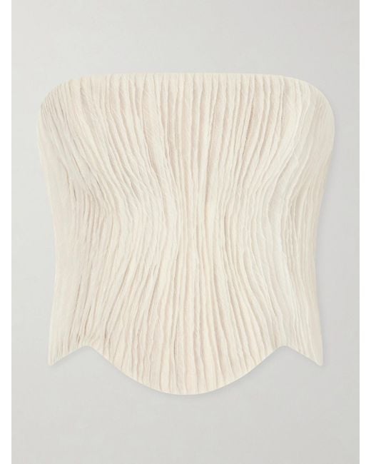 Danielle Frankel Natural Anais Crinkled-Organza Bustier Top