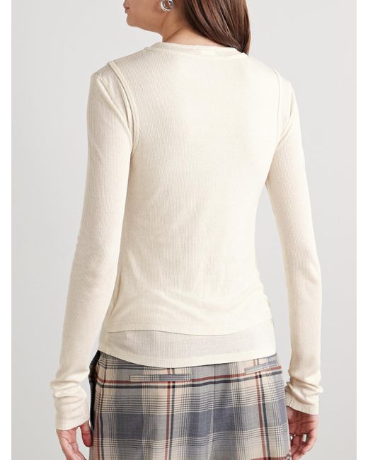 Acne Natural Mehrlagiges Oberteil Aus Geripptem Jersey Aus Einer Modal-Leinenmischung Mit Print