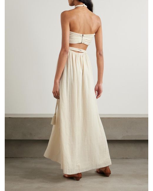 Isabel Marant Natural Justine Neckholder-Maxikleid Aus Baumwollgaze Mit Cut-Outs Und Verzierungen