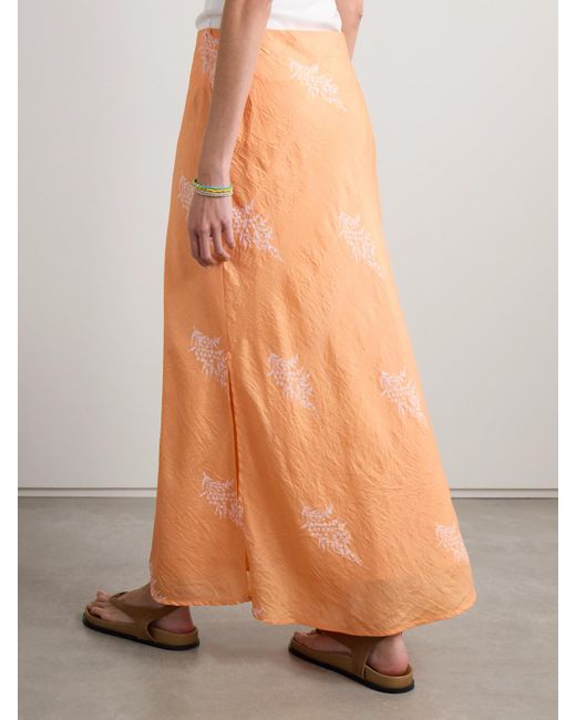 Alix Of Bohemia Orange Lyra Floral-Print Crinkled-Silk Maxi Skirt