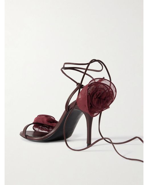 Magda Butrym Red Appliquéd Tulle-Trimmed Leather Sandals