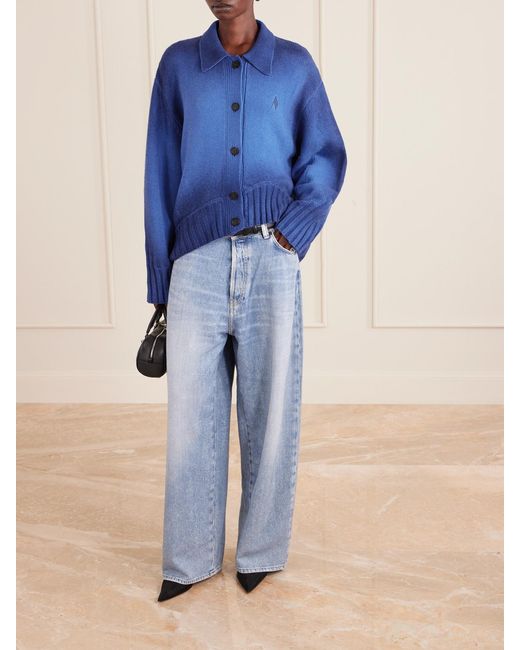 The Attico Blue Asymmetric Embroidered Dégradé Wool And Cashmere-Blend Cardigan