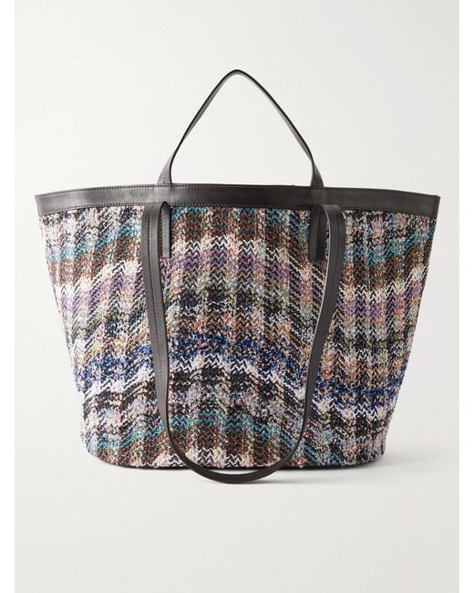 Missoni Purple Trapezoid Medium Leather-Trimmed Metallic Crochet-Knit Tote