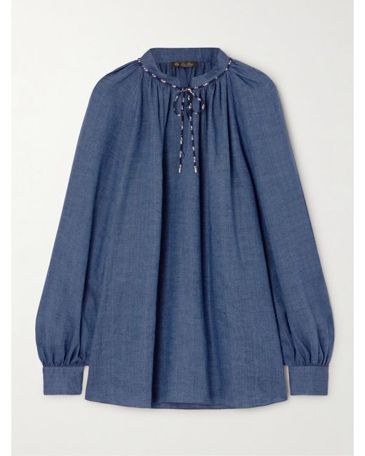 Loro Piana Blue Linen-Chambray Blouse