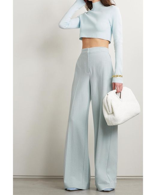 LAPOINTE Blue Cropped Stretch-Knit Top