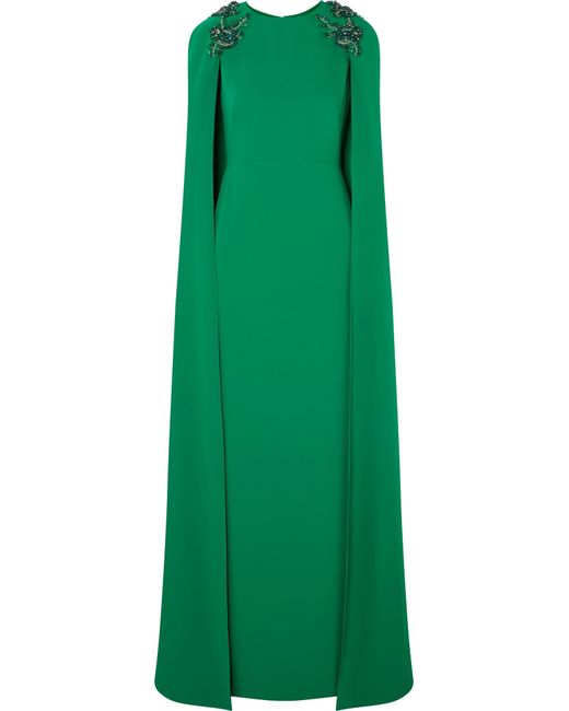 Marchesa notte Green Cape-effect Embellished Crepe Gown