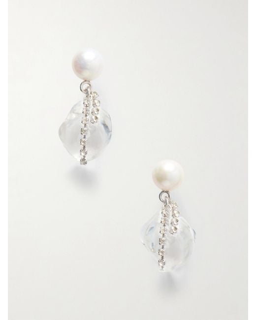 Completedworks White Crystal And Pearl-Embellished Resin Drop Earrings
