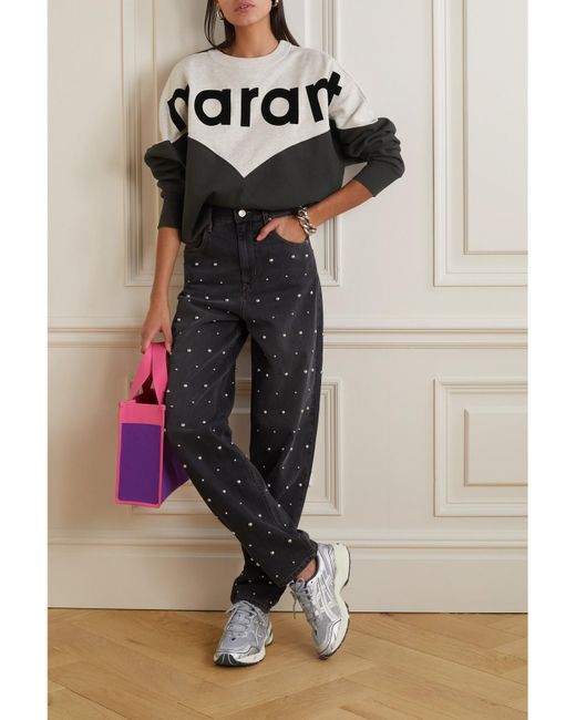 Isabel Marant Black Houston Flocked Two-Tone Cotton-Blend Jersey Sweatshirt