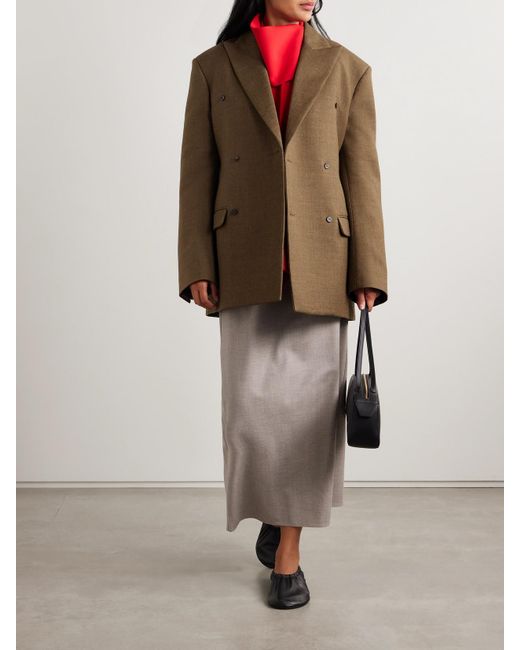 Carven Brown Oversized Double-Breasted Wool-Twill Blazer