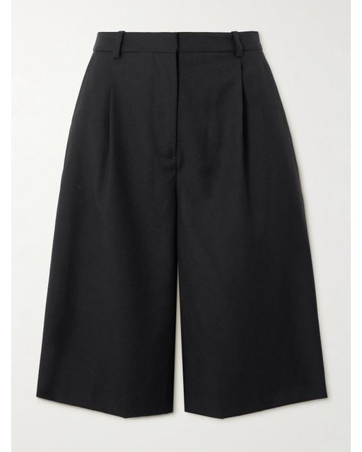 Loulou de Saison Black Adler Pleated Wool-Twill Shorts