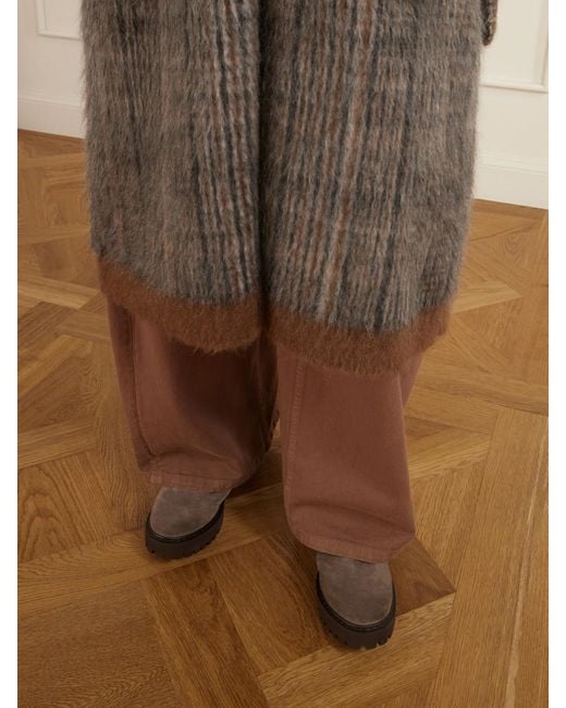 Brunello Cucinelli Brown Bead-Embellished Suede Ankle Boots