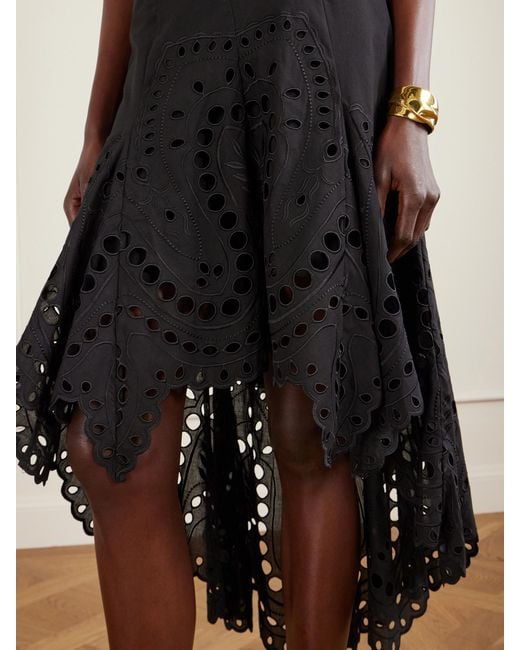 Charo Ruiz Black Finn Broderie Anglaise Cotton-Blend Midi Skirt
