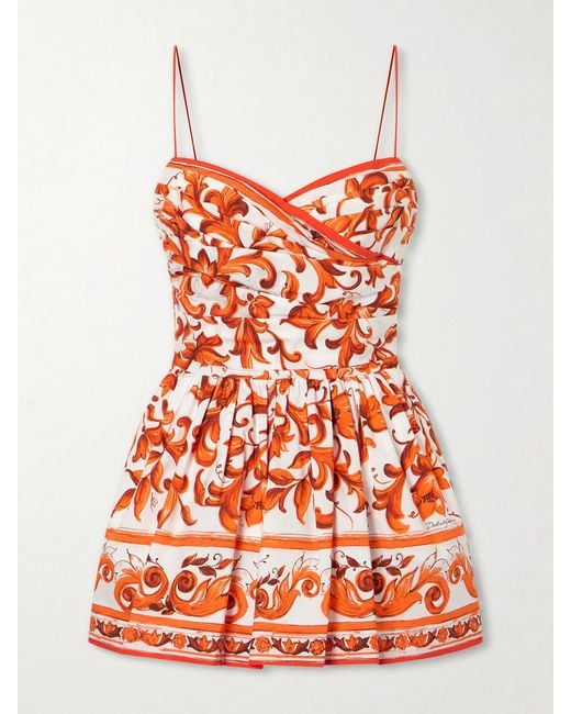 Dolce & Gabbana Red Printed Cotton-Poplin Mini Dress