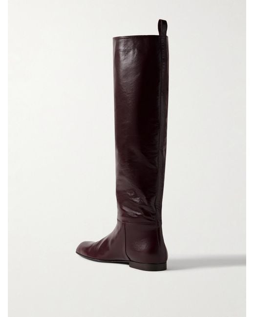 Khaite Red Colt Glossed-Leather Knee Boots