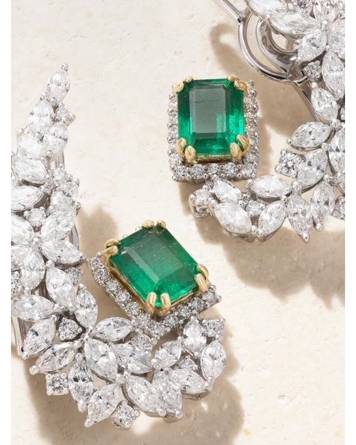 YEPREM Natural 18-Karat And, Emerald And Diamond Earrings