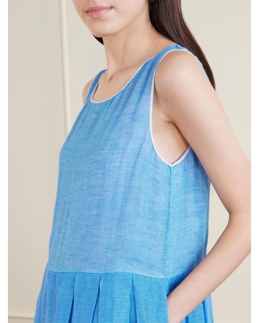 Eka Blue Basil Linen Midi Dress