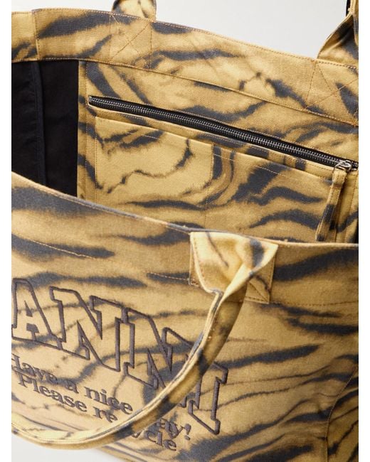 Ganni Metallic Shopper Xxl Embroidered Zebra-Print Cotton-Canvas Tote