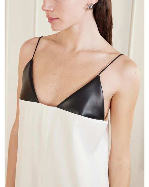 Brandon Maxwell White Leather-Trimmed Wool And Silk-Blend Maxi Dress