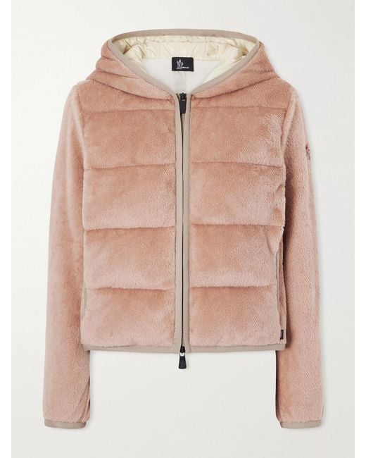 Moncler Pink Hooded Quilted Padded Plush Down Ski Jacket