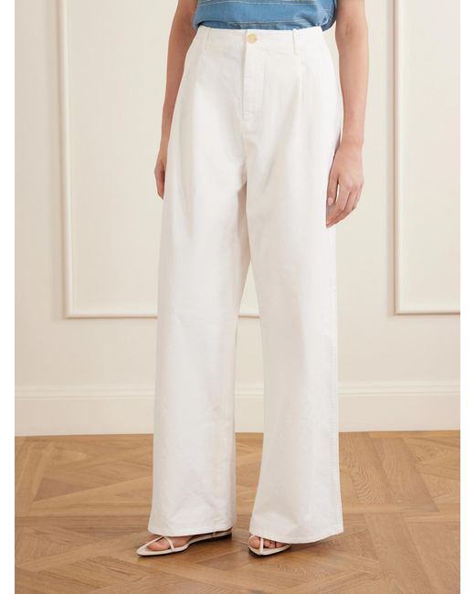 Jil Sander White Pleated Cotton-Twill Wide-Leg Pants