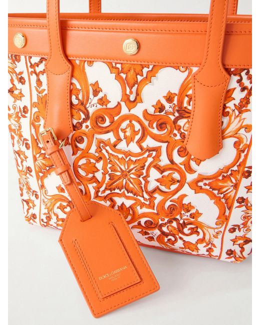 Dolce & Gabbana Orange Kendra Printed Logo-Embellished Leather-Trimmed Canvas Shoulder Bag