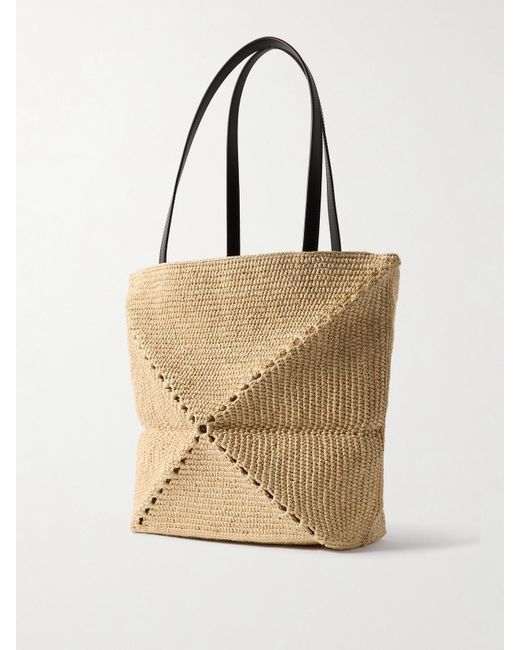 Loewe Natural Paula's Ibiza Puzzle Fold Mittelgroße Tote Aus Raffiabast Mit Lederbesätzen