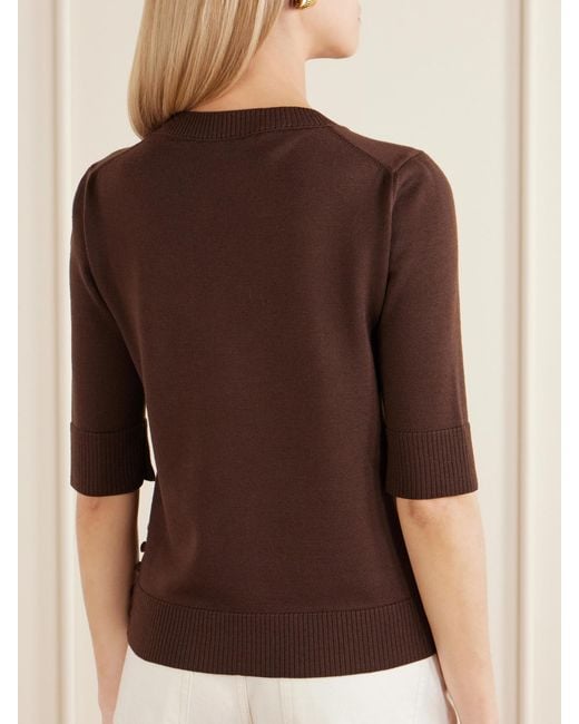 Oscar de la Renta Brown Button-Detailed Wool Sweater