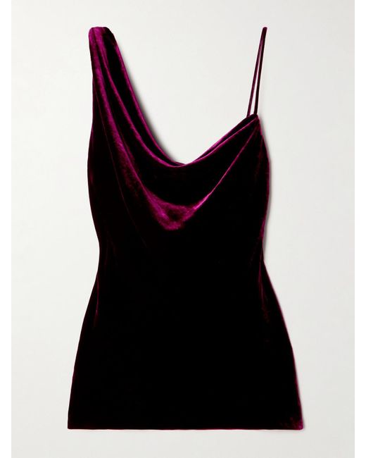 Dries Van Noten Black Asymmetric Draped Velvet Top