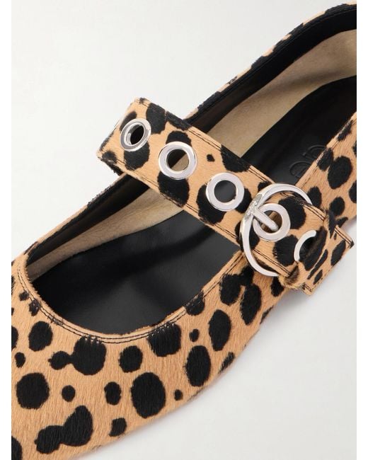 Aeyde White Uma Eyelet-Embellished Leopard-Print Pony Hair Mary Jane Ballet Flats