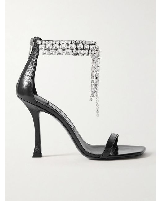 Jimmy Choo White Verity 100 Crystal-Embellished Leather Sandals