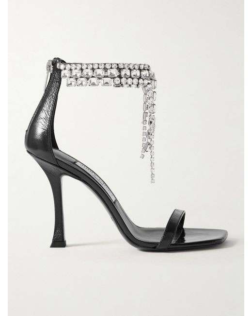Jimmy Choo White Verity 100 Crystal-Embellished Leather Sandals