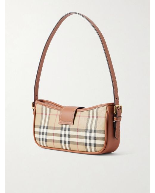 Burberry White Leather-Trimmed Checked Canvas Shoulder Bag