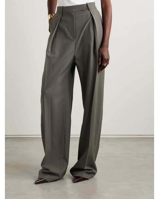 Salon 1884 Gray Net Sustain Odile Pleated Wool Wide-Leg Pants