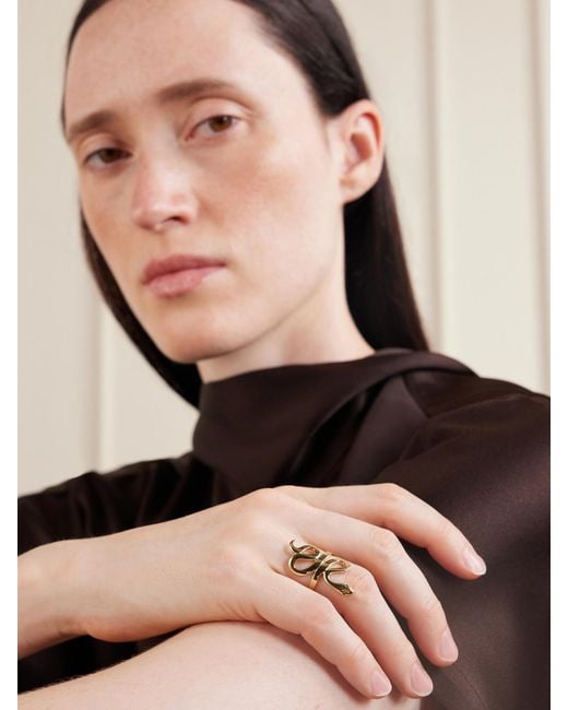 Ileana Makri Metallic Slither Snake 18-Karat Emerald Ring