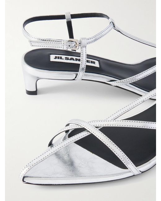 Jil Sander White Metallic Leather Sandals