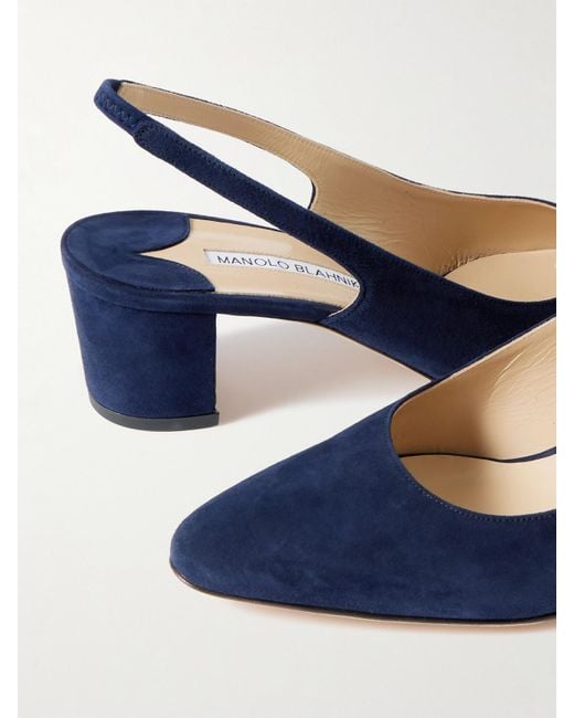 Manolo Blahnik Blue Allurasan 50 Slingback-Pumps Aus Veloursleder