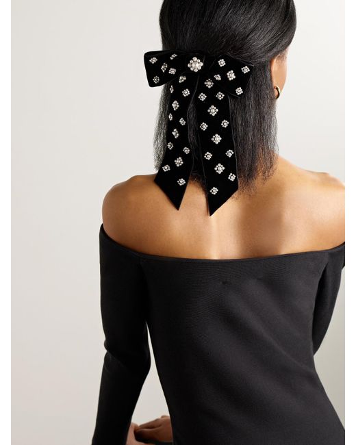Jennifer Behr Black Velvet Bow with Pearls JENNIFER BEHR Margaret faux pearl-embellished velvet bow  main image 4