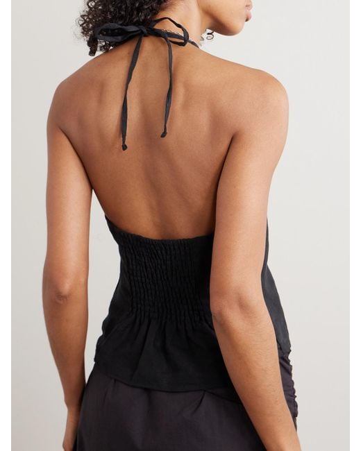 Deiji Studios Black Linen Halterneck Top