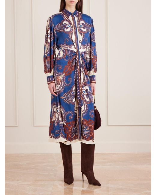 Farm Rio Blue Arabesque Belted Printed Lenzing Ecovero Midi Shirt Dress