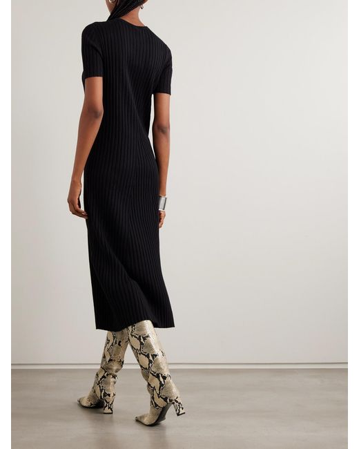 Lisa Yang Black Isabela Ribbed Cotton And Cashmere-Blend Midi Dress