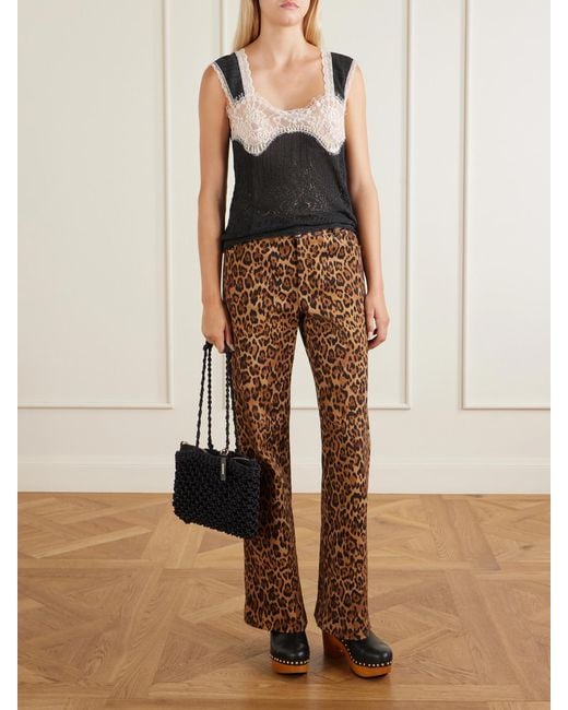Anna Sui Natural Animal-Print Cotton-Blend Wide-Leg Pants