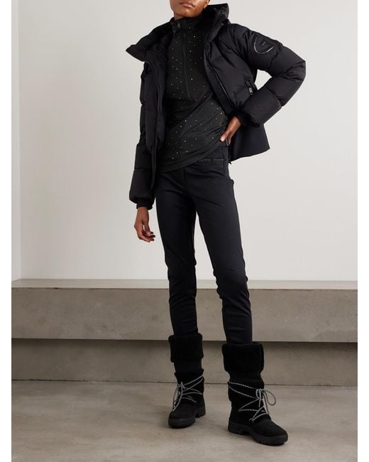 Goldbergh Black Éclair Crystal-Embellished Stretch Recycled-Jersey Half-Zip Top
