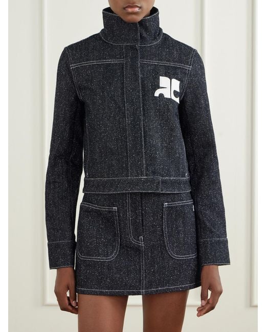 Courreges Blue Logo-Embellished Denim-Tweed Jacket