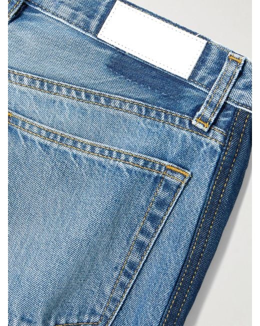 Re/done Blue The Californian Frayed Two-Tone Mid-Rise Wide-Leg Jeans