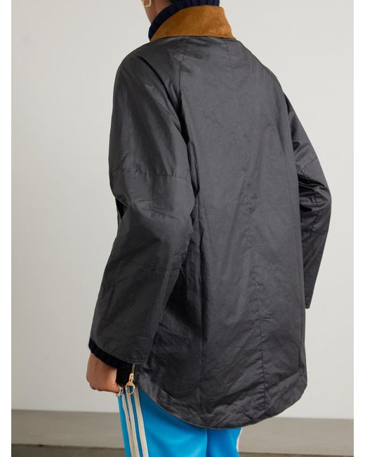 Barbour Gray Raelynn Corduroy-Trimmed Waxed-Cotton Jacket