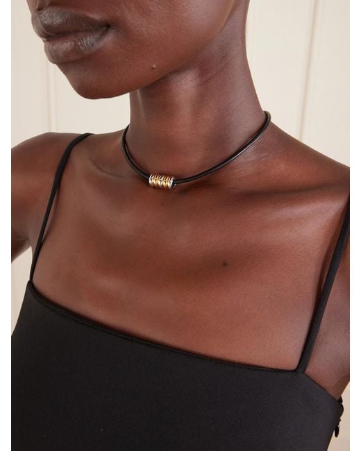 DEHANCHE Metallic Hollyhock Beaded And-Toned Leather Necklace