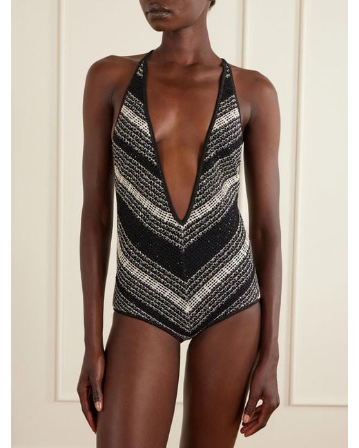 Missoni Black Striped Metallic Crochet-Knit One-Piece