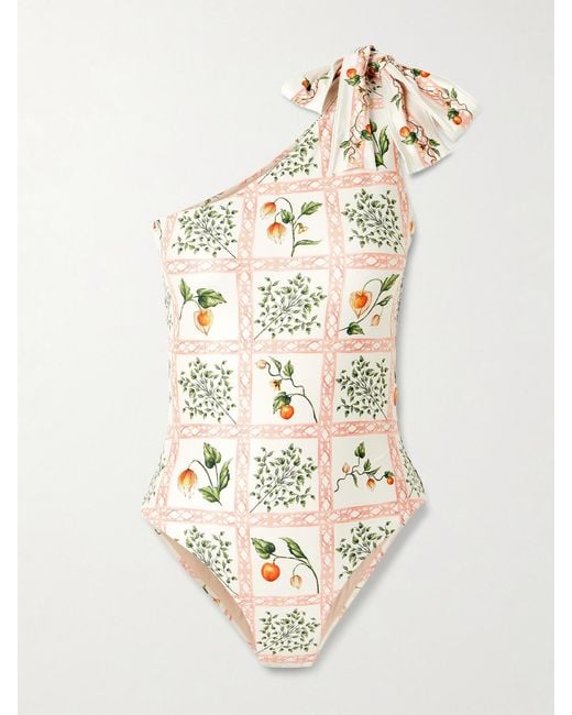 Agua Bendita White Remedios One-Shoulder Printed Recycled Swimsuit