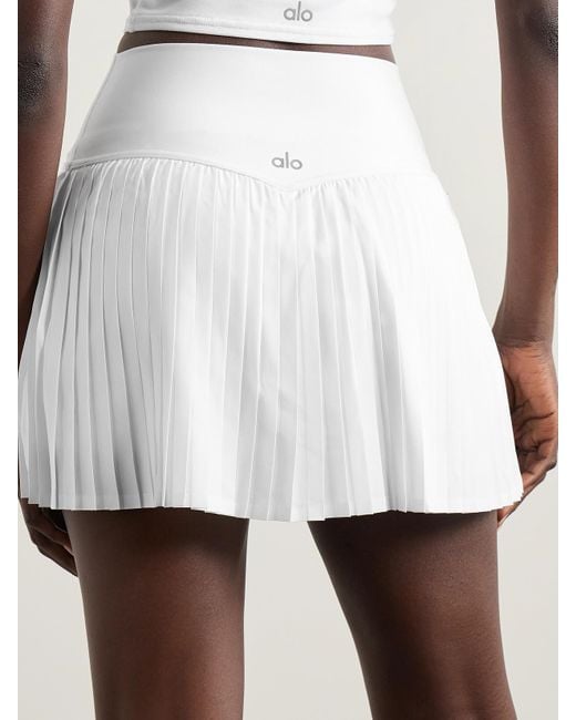 Alo Yoga White Grand Slam Tennis-Rock Aus Airlift-Material Mit Plissee